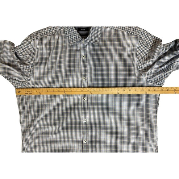 HUGO BOSS Modern Essentials Button Down Shirt Men's XL Reg Fit Blue White Check - Picture 7 of 11